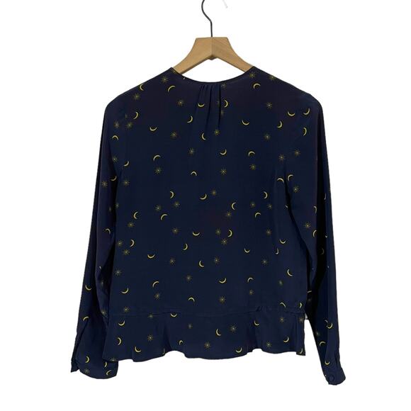 NWT Rails Beaux Ruffle Waist Navy Crescent Moon Silk Blouse -XS - Picture 4 of 13